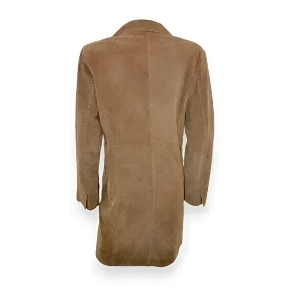 Chicos Caramel Khaki Brown Long Western Leather Duster Jacket Dress Coat 1 M 8 - Picture 3 of 9